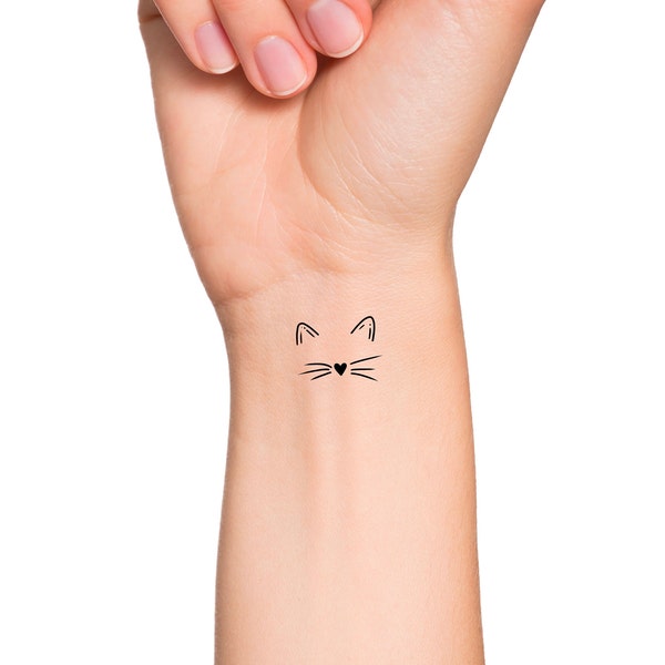 Cat Face Heart Temporary Tattoo