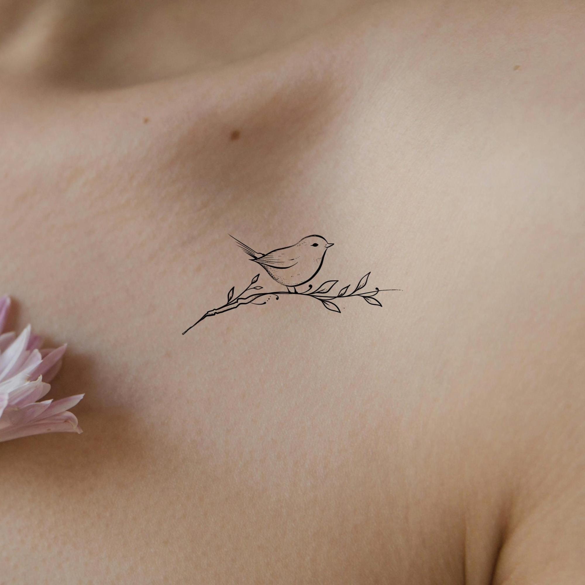 Cute Bird on Branch Temporary Tattoo - Etsy