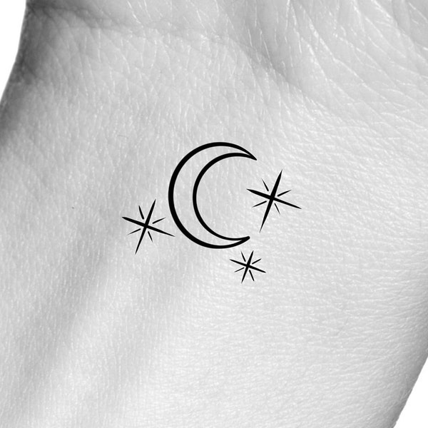 Crescent Moon Stars Temporary Tattoo