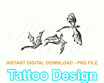 Three Dragons Tattoo Design Digital Download PNG