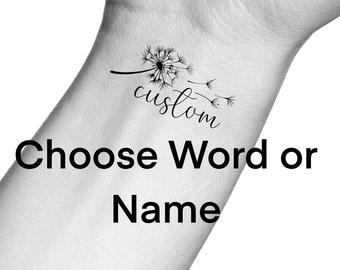 Custom Word Dandelion Temporary Tattoo