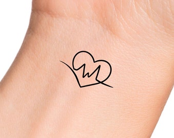 Heartbeat Heart Temporary Tattoo