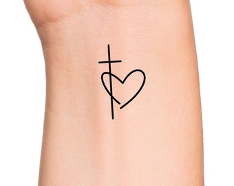 Cross Heart Temporary Tattoo / Religious Tattoo