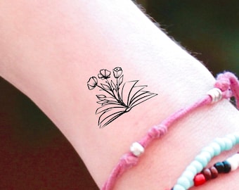 Book Flowers Temporary Tattoo