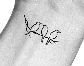 3 Birds on Branch Temporary Tattoo