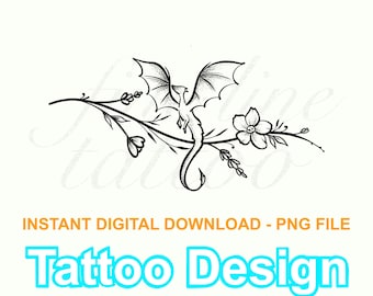 Wildflower Dragon Tattoo Design Digital Download PNG