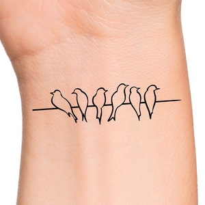 6 Birds on Wire Temporary Tattoo