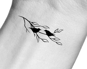 2 Birds on Branch Temporary Tattoo