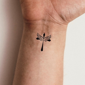 Cross Angel Wings Temporary Tattoo / religious tattoo