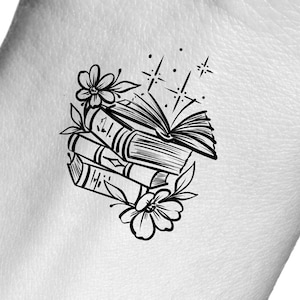 Books Flowers Stars Temporary Tattoo