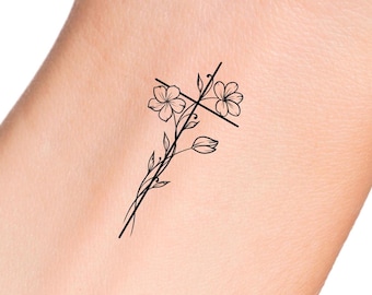 Floral Cross Temporary Tattoo / religious tattoo