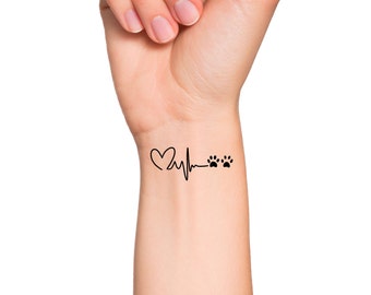 Paw Print Heartbeat Temporary Tattoo