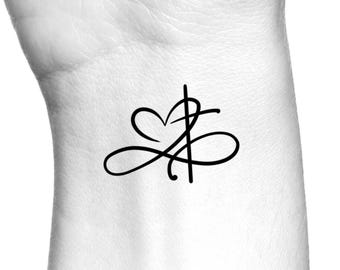 Cross Heart Infinity Temporary Tattoo - Religious Tattoo