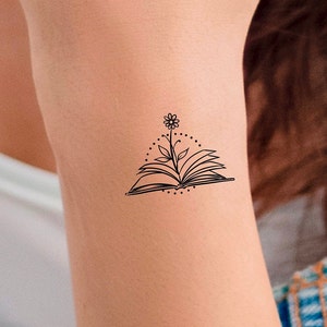Open Book Flower Temporary Tattoo