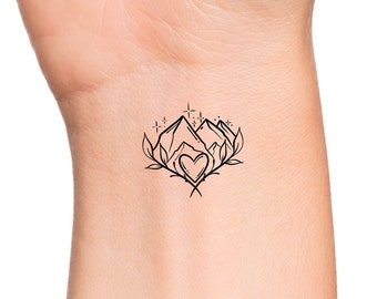 Berg Herz Baum Zweig temporäres Tattoo