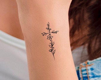 Flower Cross Temporary Tattoo / religious tattoo