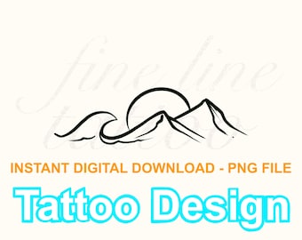 Mountain Sun Wave Tattoo Design Digital Download PNG
