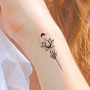 Lotus Moon Unalome Temporary Tattoo