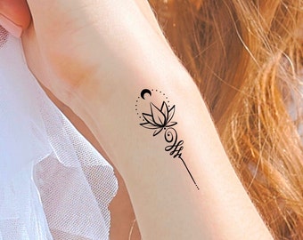 Lotus Moon Unalome Temporary Tattoo