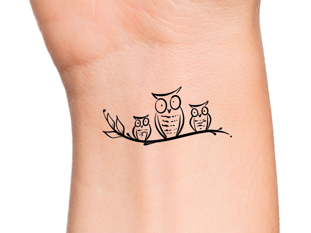 3 Owls on Tree Branch Temporary Tattoo - Etsy