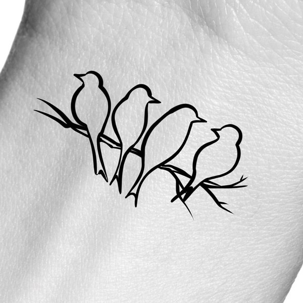 4 Birds on a Branch Temporary Tattoo