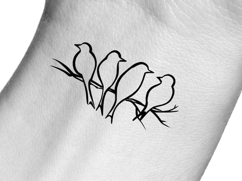 4 Birds on a Branch Temporary Tattoo - Etsy