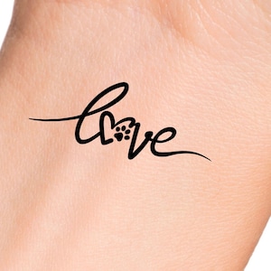 Love Paw Print Heart Temporary Tattoo - Pet Dog Cat Animal Memorial Tattoo