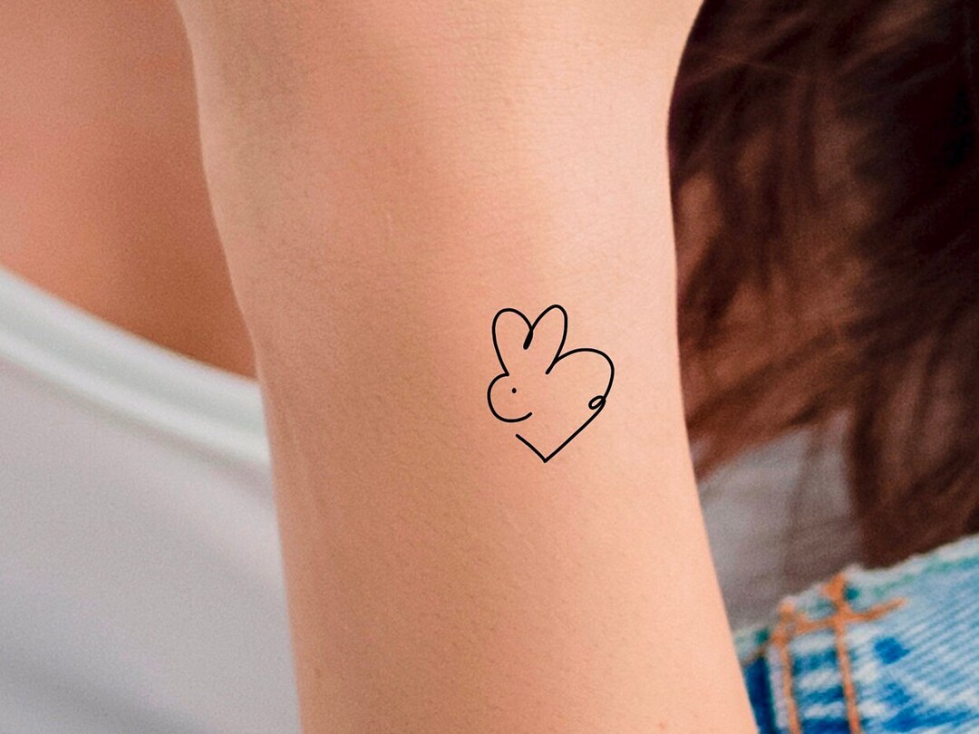 Bunny Heart Temporary Tattoo / Rabbit Heart Tattoo Etsy