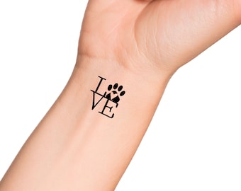 Love Dog Paw Print Temporary Tattoo
