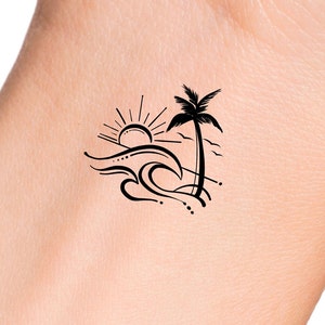 Wave Sun Palm Tree Temporary Tattoo