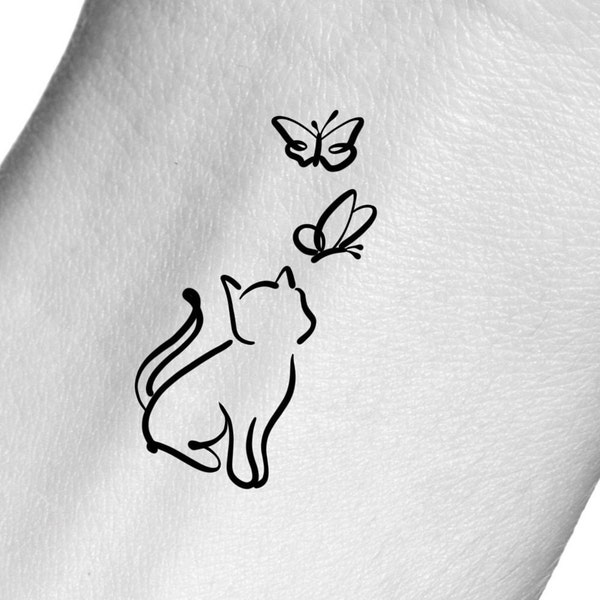 Cat Butterflies Temporary Tattoo