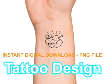 Mountain Sun Trees Tattoo Design Digital Download PNG