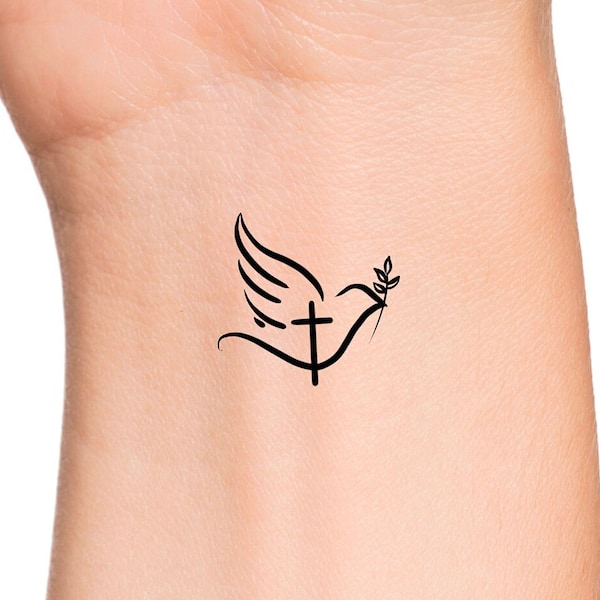 Cross Dove Temporary Tattoo