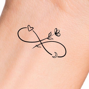 Infinity Heart Moon Flower Temporary Tattoo - Add Your Own Custom Text Words Temporary Tattoo