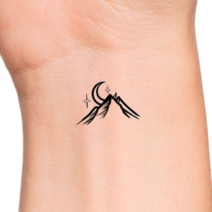 Mountain Moon Stars Temporary Tattoo