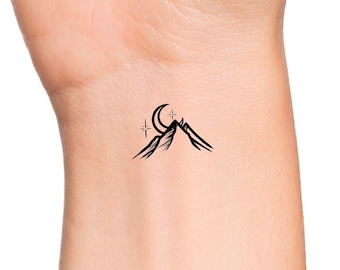 Mountain Moon Stars Temporary Tattoo