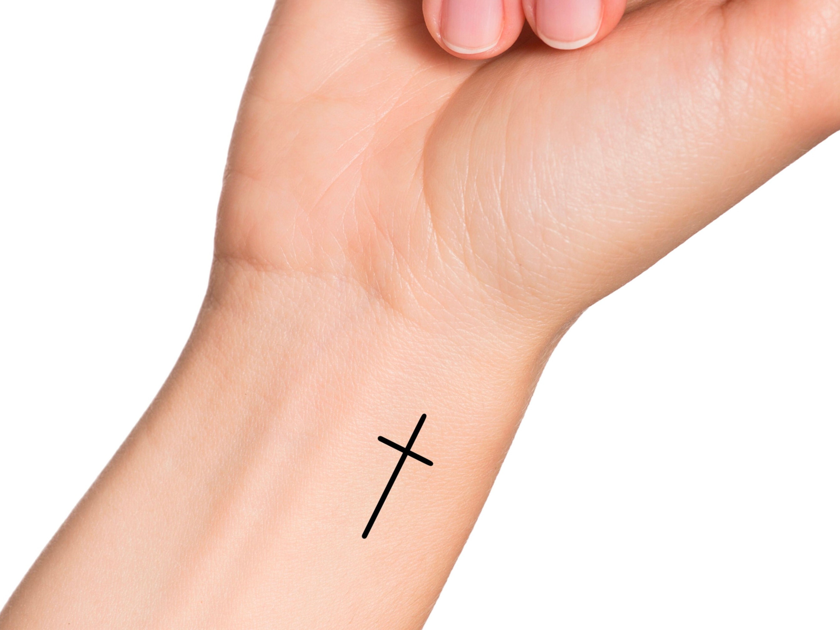 cross tattoo side wrist