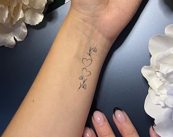 Floral Connecting Hearts Temporary Tattoo