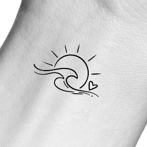 Wave Sun Heart Temporary Tattoo