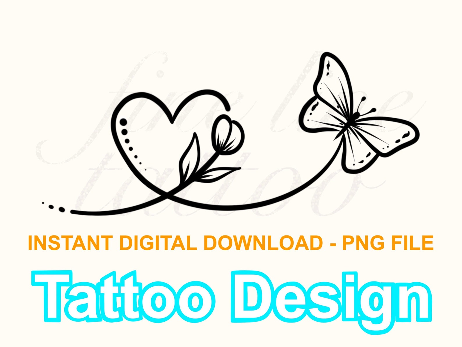 Butterfly Heart Tattoo Design Digital Download PNG - Etsy