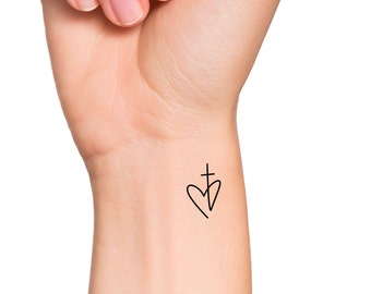 Cross Heart Temporary Tattoo / Religious Tattoo - Etsy UK