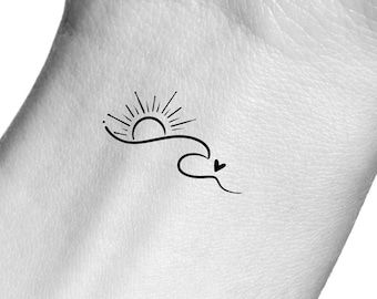 Wave Sun Heart Temporary Tattoo