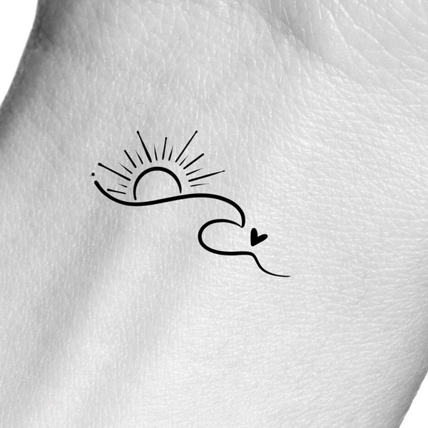 Wave Sun Heart Temporary Tattoo