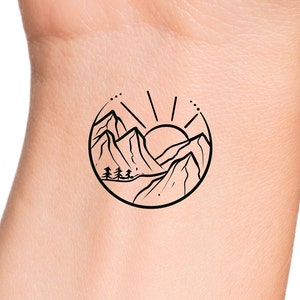 Mountain Sun Tree Circle Temporary Tattoo