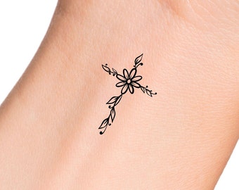 Cross Flower Temporary Tattoo