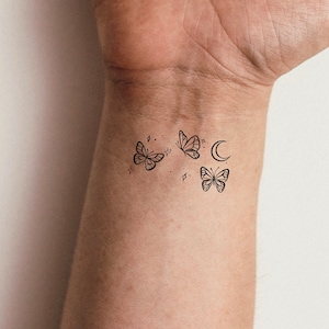 Butterflies Moon Temporary Tattoo