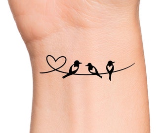 3 Heart Birds Temporary Tattoo / bird tattoo / animal tattoo