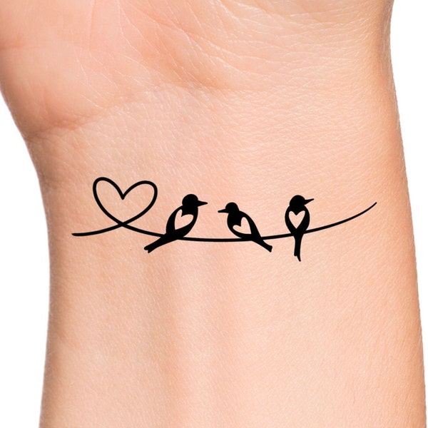 3 Heart Birds Temporary Tattoo / bird tattoo / animal tattoo