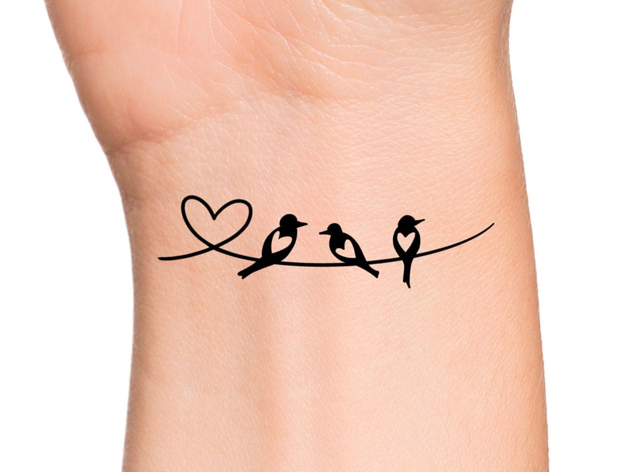 3 Heart Birds Temporary Tattoo / Bird Tattoo / Animal Tattoo - Etsy
