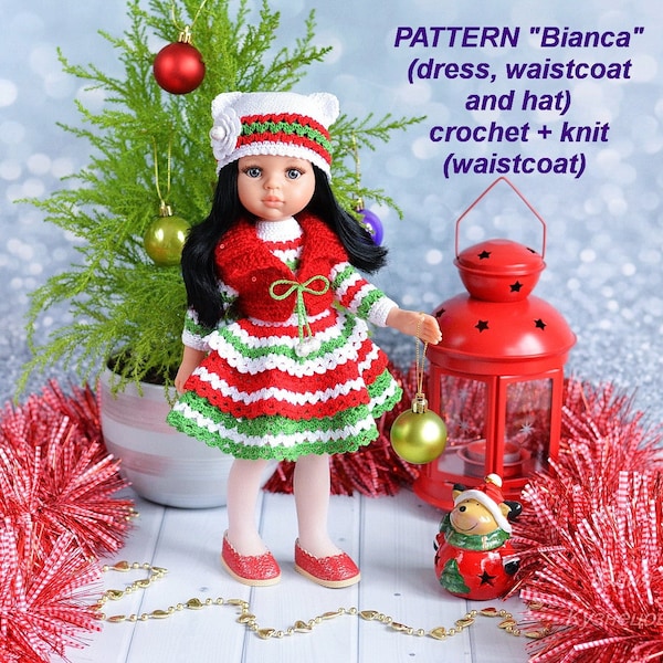 Doll clothes crochet pattern to fit 13" doll. PDF instant download. In english. Very easy pattern. Crochet dolls outfit